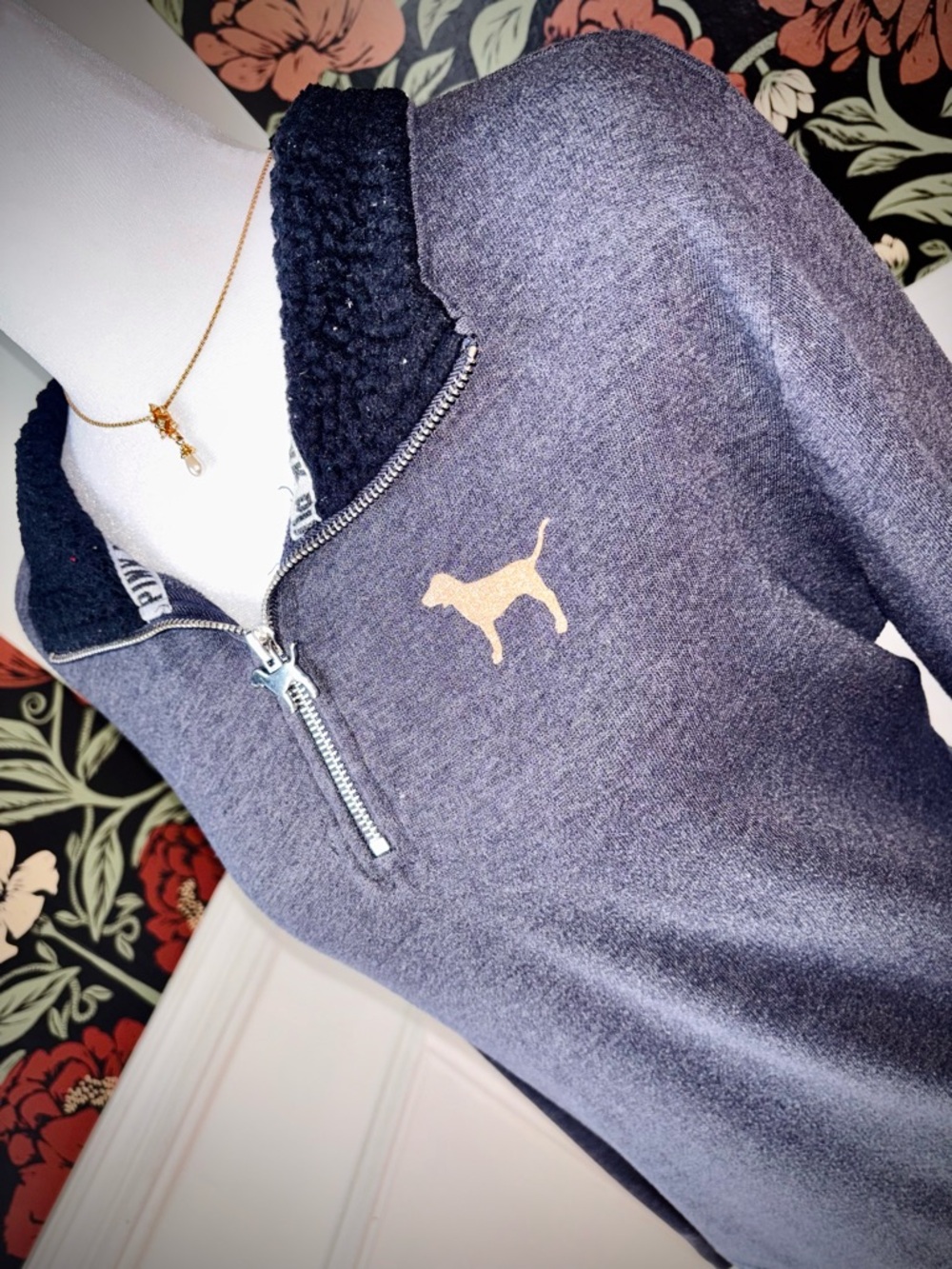 Cozy PINK 3/4 Zip Collar Sweater Sporty Chic - Picture 3 of 5